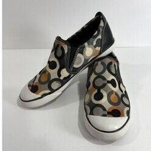Coach Womens Op Art Signature Print Slip On Sneakers Grey Orange Black SZ 8.5
